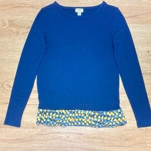 J. Crew Kids Blue Long Sleeve Top with Patterned Hem